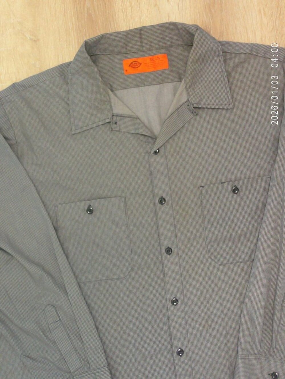 Dickies Mens Gray Long Sleeve Button-Up Work Shirt 3XL-LN Made In Nicaragua